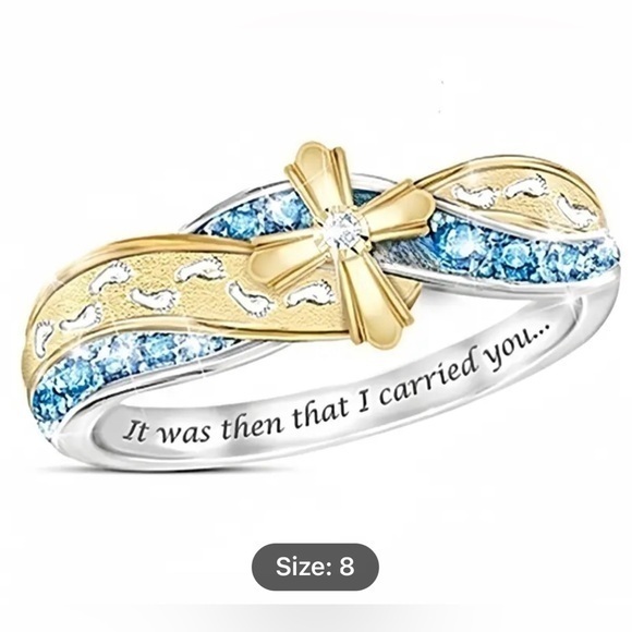 Cross Footprints in the Sand “It was then I carried you” Ring Size 8 - Picture 1 of 8